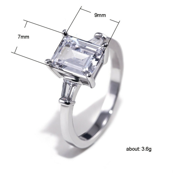 925 Silver Emerald Cut White Sapphire Ring New - Picture 6 of 6
